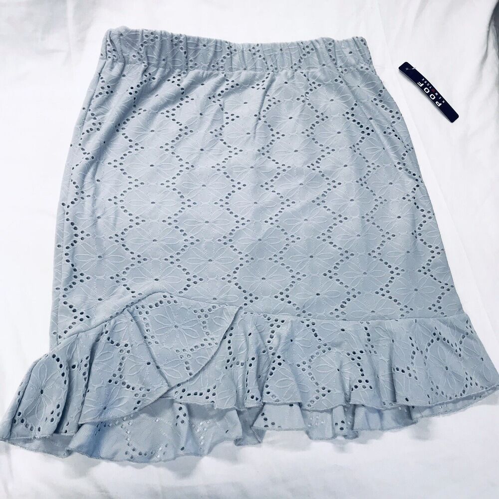 POOF! Powder Blue Daisy Eyelet Lace Ruffle Skirt M Vtg NWT Coquette Y2k Fairy